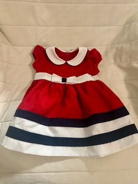 Bonnie Baby Red White and Navy Striped Peter Pan Collar Dress